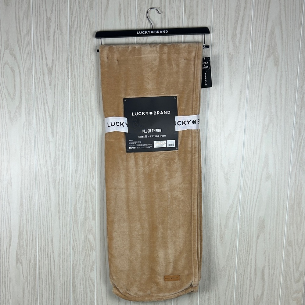 NTW Lucky Brand Camel Solid Color Plush Throw, 50in x 70in